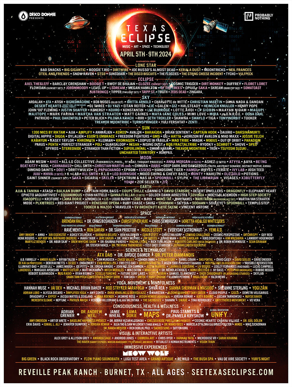 Texas Eclipse 2024 Lineup Foil Poster DDP Merch